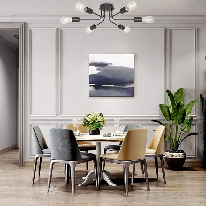 6 Light Sputnik Chandelier Oil Rubbed Bronze Ceiling Light Semi Flush Mount Light Ceiling for Kitchen Dining Room Living Room Foyer