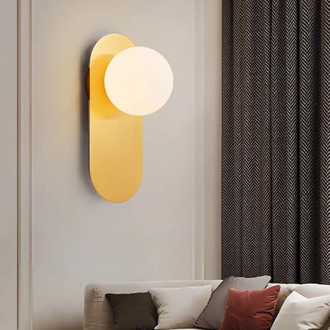 Gold Bathroom Wall Light Fixture,Hardwired Glass Wall Lamp with Globe Lampshade,Mid Century Modern Sconce for Living Room Bedroom and Study Room