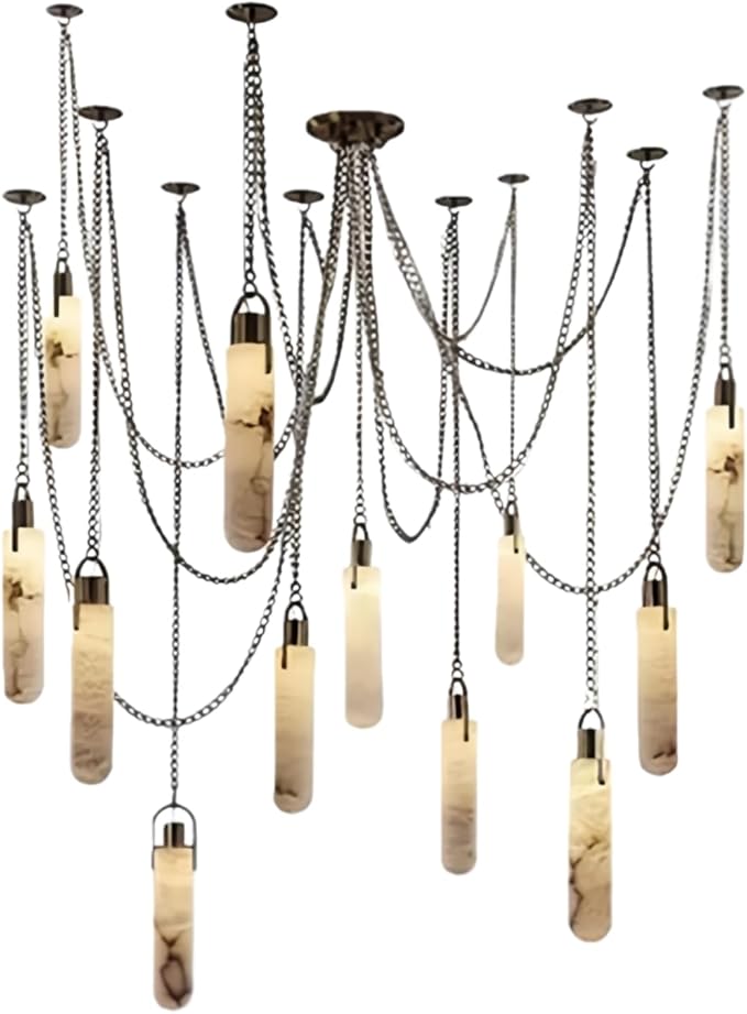 RUIBO Alabaster 12 Light LED Multi-Drop Hanging Pendant Lighting,Cylinder Natural Marble Multi Light Pendant Lights,Living Dining Room Loft Bedroom Modern LED Hanging Lamps(E14)