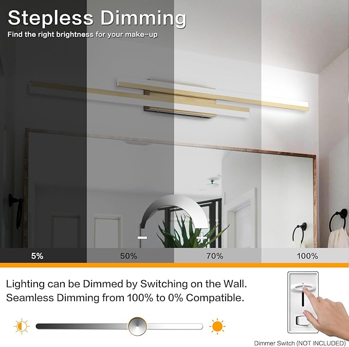 PRESDE 48 Inch LED Bathroom Light Fixtures Over Mirror Brushed Gold Vanity Light Modern Bath Lighting Bar 5CCT