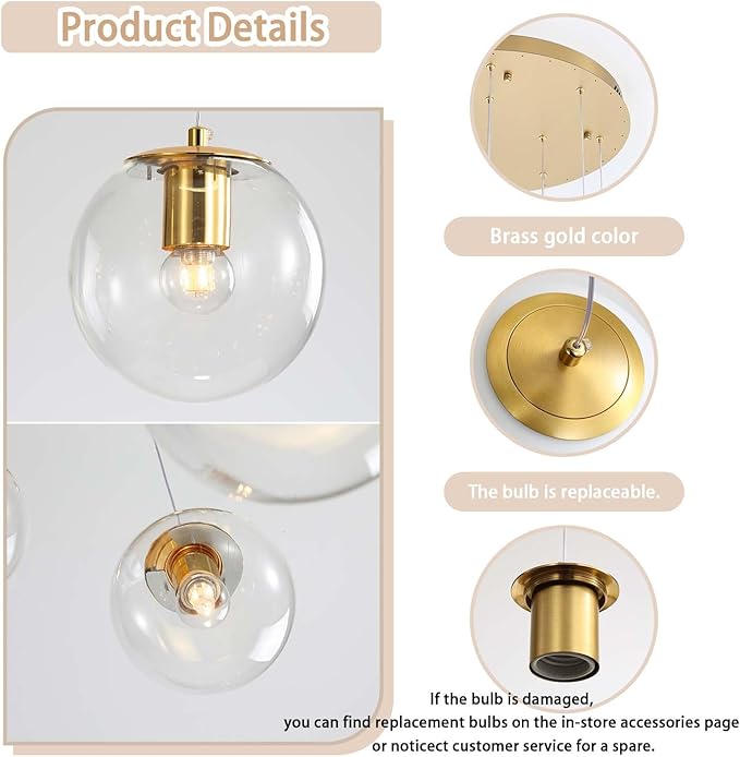 ykolupty 10-Light LED Staircase Modern Glass Globe Pendant Light Gold Chandeliers Large Chandeliers for High Ceilings, Entryway Lighting Fixture Villas and Stairs