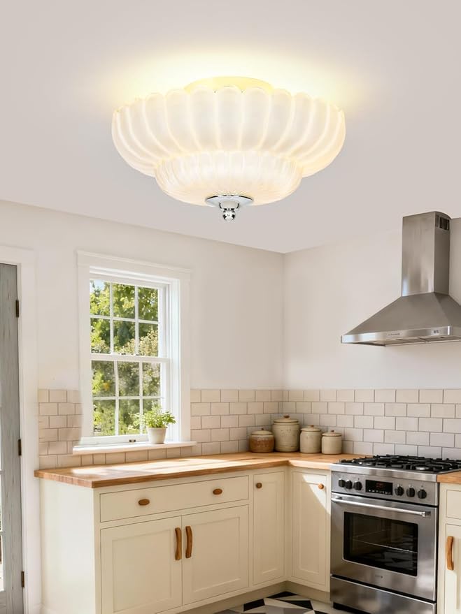 Modern White Ceiling Light Fixture, 12" White Glass Flush Mount Chandeliers, Semi Flush Mount Ceiling Light Fixture Suitable for Living Room Hallway Kitchen Bedroom