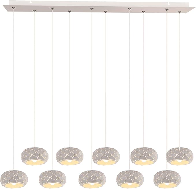 Crust 10 Mini Pendant Lighting White - LED Hanging Light Fixture for Kitchen Island, Bar, Foyer - Cluster Pendants - Dimmable, Adjustable Wire, Lamp Bulb Included