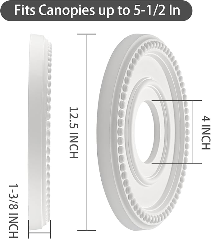 EIFHYT 2 Pack Moldeds PU Ceiling Medallions for Light Fixtures and Ceiling Fans, 12.5" OD x 4" ID x 1-3/8 "P White (Fits Canopies up to 5-1/2")