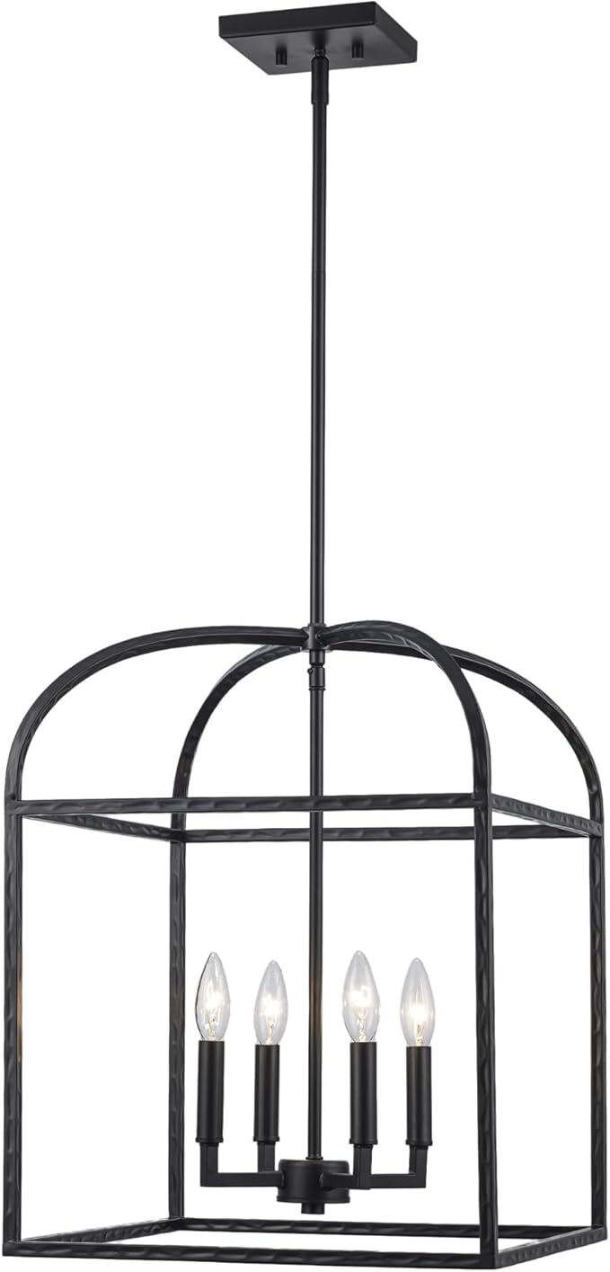 Asher Hamilton AHP-209BK Montclair 15.94 Inch Pendant Light | Adjustable 20.67 to 59.37 Inch Height | E12 Candelabra Base | Rod Hung Ceiling Fixture | Dry Rated for Indoor Use Only | Black Finish