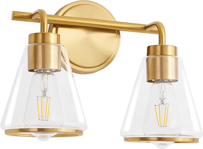 Bathroom Light Fixtures Over Mirror Gold Vanity Lights 2-Lights Bathroom Vanity Light with Clear Glass Shade 14 inch Vanity Lighting Fixtures Modern Wall Sconces Lights for Barth