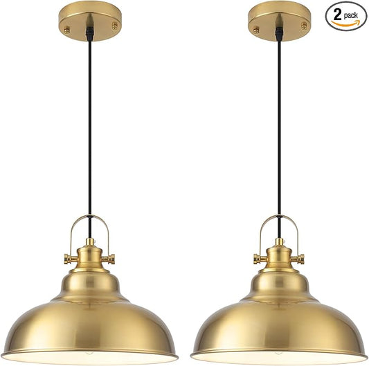 Gold Pendant Lights, 11.41 Inch Gold Pendant Light Kitchen Island, Dome Pendant Lights 2 Pack, Farmhouse Kitchen Pendant Light for Kitchen Island, Dining Room, Living Room