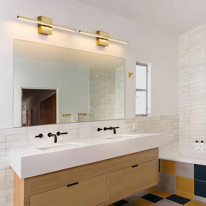 Gold Bathroom Light Fixtures Over Mirror 24 inch 18W LED Vanity Lights for Bathroom Modern Bath Sconces Wall Lighting 3500K Warm Light for Paintings