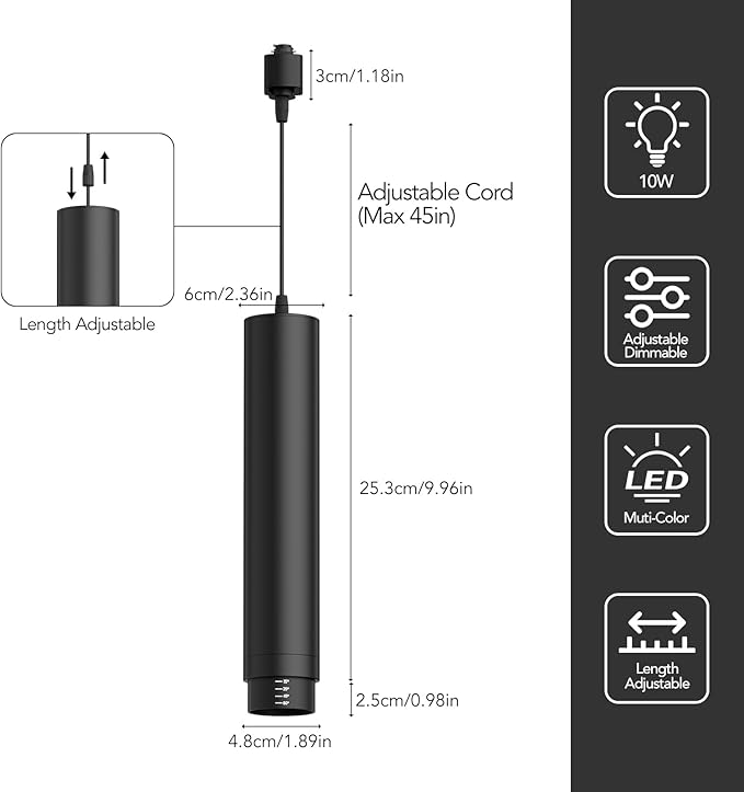 Remote Control H Track Pendant Lights with Adjustable Cord, H Type Track Lighting LED Pendants Lights Fixtures, 15°-60° Zoomable 2700K-6000K, Dimmable CRI97+ 10W 1000LM, Black (3 Pack)