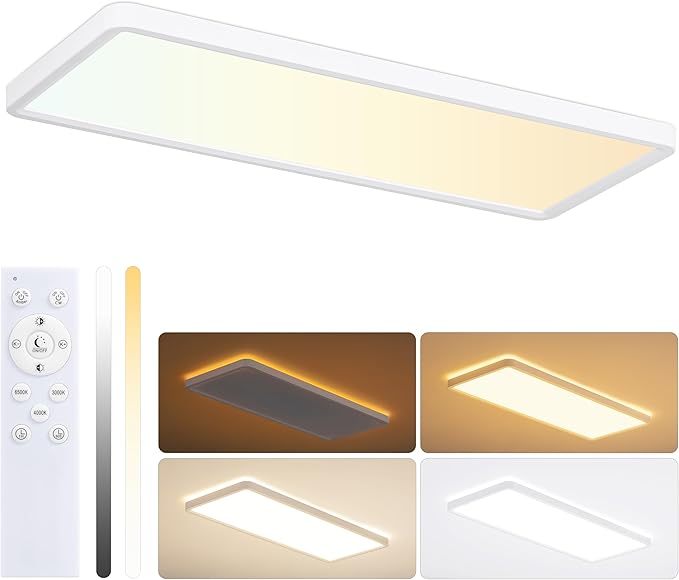 MOONSEA 23 Inch LED Flush Mount Ceiling Light with Remote Control 3200LM, 32W + 6W Backlight Rectangle Surface Mount Ceiling Light, for Bedroom, Kids Room, Party, White
