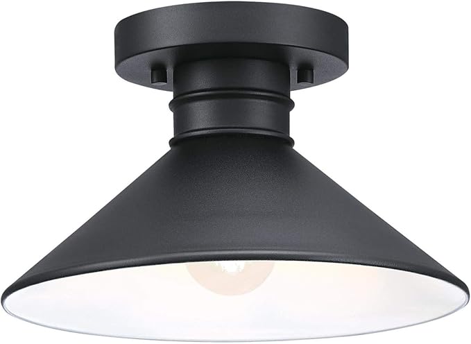 Westinghouse 6112900 Watts Creek 11 Inch Rustic/Arts & Crafts One-Light Outdoor Semi Flush Mount Ceiling Light, Dark Sky Friendly, Textured Black Finish