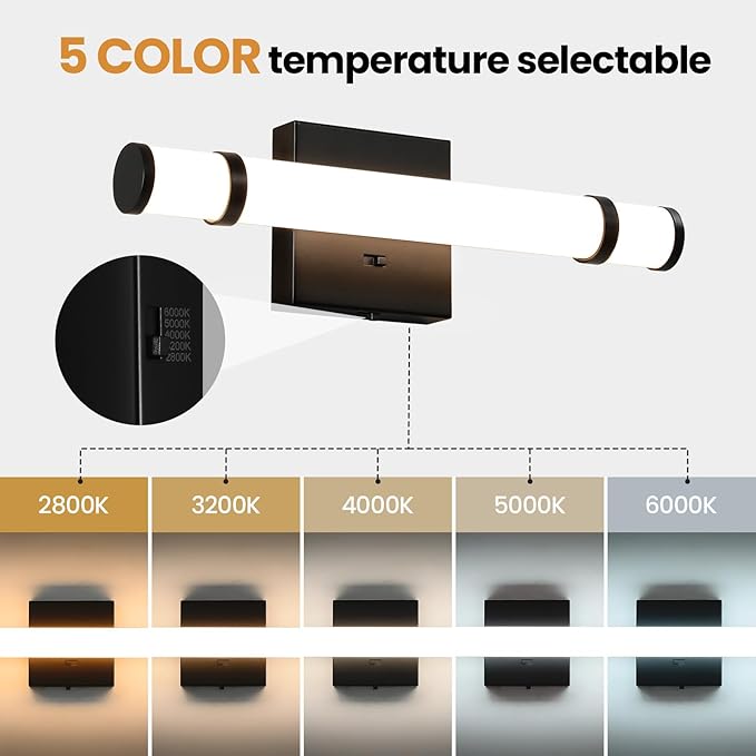 LED Bathroom Light Fixtures Over Mirror 15.4 Inch 10W Black Vanity Light Bar for Bathroom, 5CCT Dimmable Modern Indoor Bath Sconces Wall Lighting for Bedroom Living Room(Built-in Dimmer)