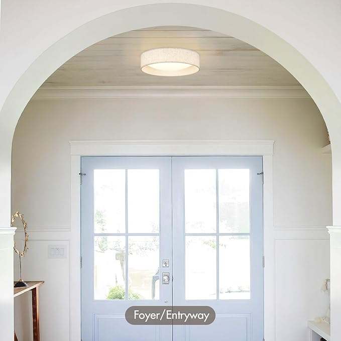 Modern Linen LED 13 Inch Ceiling Light Fixture with 24W 5CCT, Set of 2, Flush Mount Low Profile Room Lamp, Dimmable Minimalist Lighting for Bedroom, Kitchen, Hallway, Closet, Entryway, 2 Pack