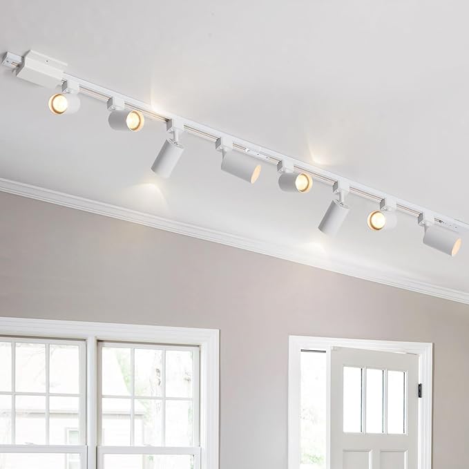 6 Lights LED Track Lighting Kit with 6.6FT H Track Lighting Rails & Floating Canopy Connector, GU10 Track Light Kit Modern Kitchen Track Lighting Fixtures Ceiling Spot Light, White - No Bulbs
