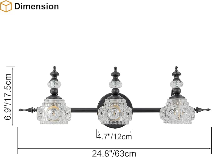 Bathroom Vanity Light Fixtures, Farmhouse Vintage Wall Sconce Lighting with Glass Shade, Bath Vintage Wall Mounted Lamps for Mirror (3 Lights,Matte Black,G9 Base)