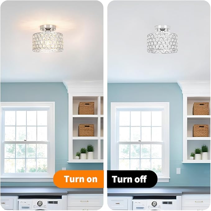 Chrome Crystal Ceiling Light Fixture - Modern Semi Flush Mount Ceiling Chandelier Lighting for Hallway, Kitchen & Foyer | Dazzling Prism Chandelier with Easy Installation,1 Light, 9 in