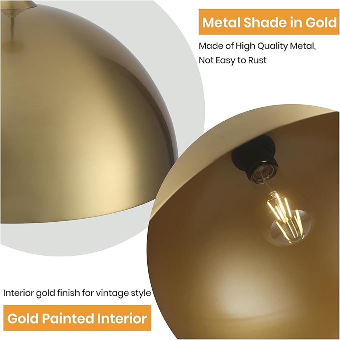 Gold Pendant Light 15.7", Modern Pendant Lights Kitchen Island, Large Farmhouse Hanging Lamp for Dining Room Bedroom Hallway Bar