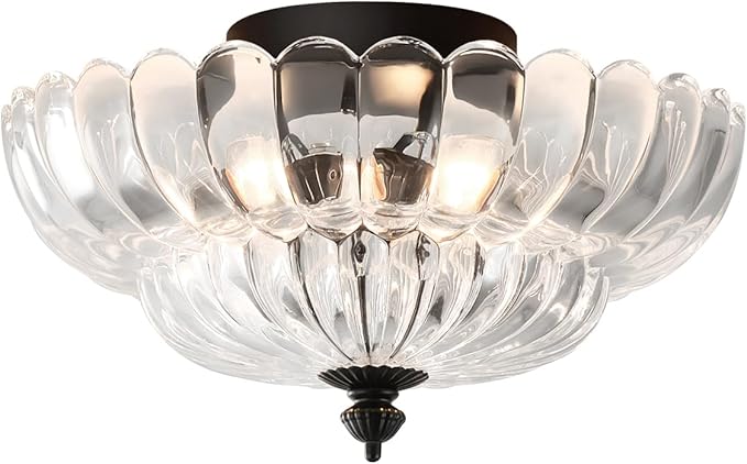 ANYLOVE Modern 12Inch Clear Glass Flower Glass Semi Flush Mount Ceiling Light, 3 Light for Living Room Bedroom Hallway Entryway Foyer