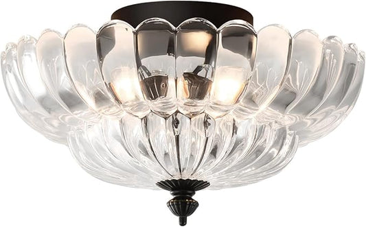 ANYLOVE Modern 12Inch Clear Glass Flower Glass Semi Flush Mount Ceiling Light, 3 Light for Living Room Bedroom Hallway Entryway Foyer