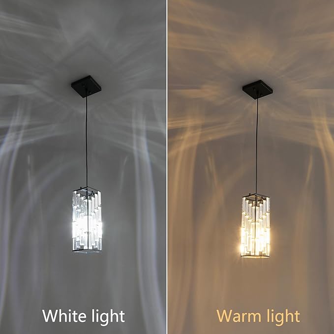 Black Pendant Lighting Modern Pendant Light, Mini Crystal Chandeliers,Adjustable Pendant Light Fixture for Kitchen Island Dinning Room Bedroom (3 Pack)