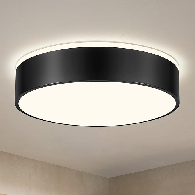 YURNYQ Black LED Flush Mount Ceiling Lights, Modern Dimmable 5CCT Close to Ceiling Light, Simple Overhead Round Kitchen Lighting Fixtures for Bedroom Hallway Entryway Living Room, 15.8 Inch