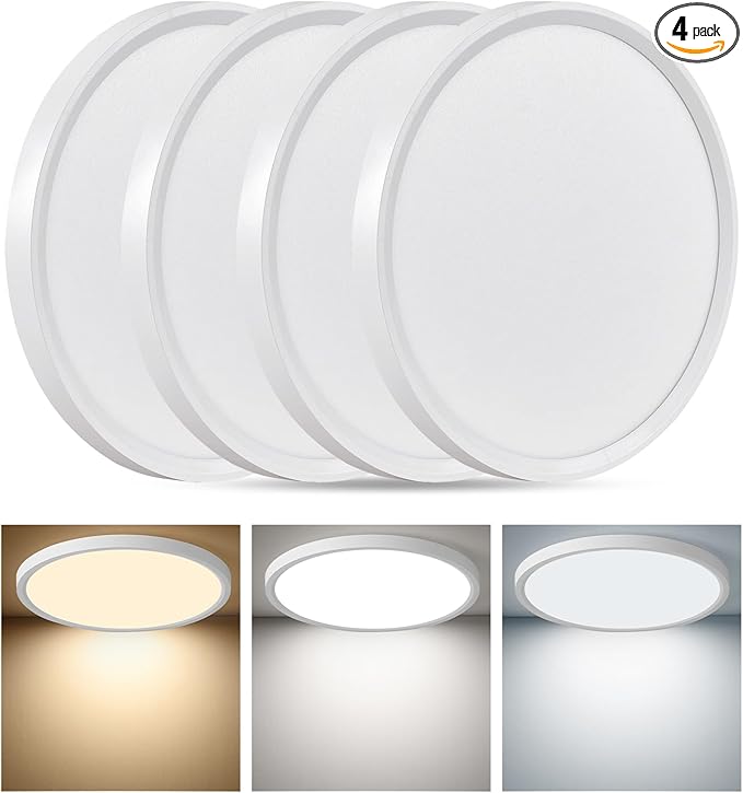 4PK 12 Inch LED Flush Mount Ceiling Light, 24W, 2520LM, 3000K/4000K/6000K CCT Selectable, 0.9inch Super Slim LED Ceiling Light Fixtures, Low Profile Round Flat Panel Light for Bedroom,Kitchen,Hallway