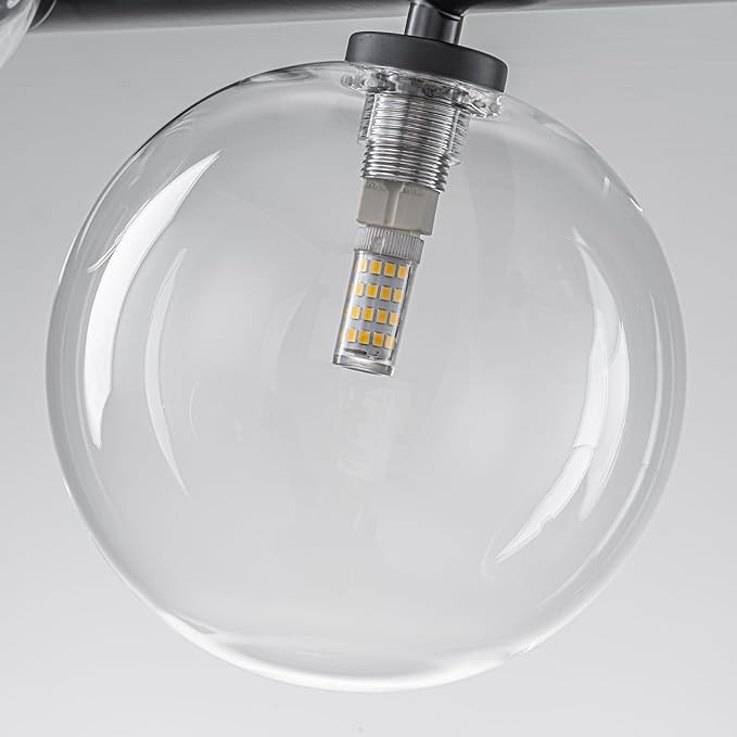 EDISLIVE 3-Light Semi Flush Mount Glass Ceiling Light Clear Globe, 19.7 in Mid Century Modern Sputnik Light Fixture with Clear Glass Shade Black Finished