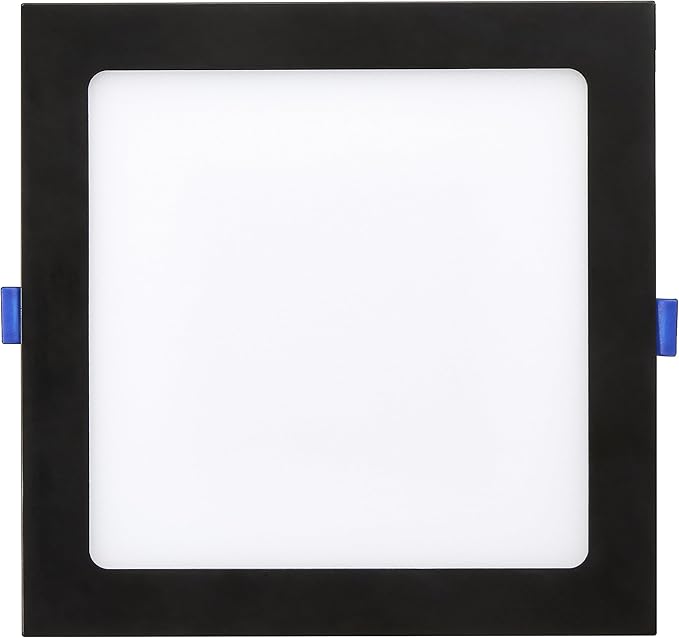 Maxxima 8 in. 5 CCT Square Recessed LED Downlight, 1400 Lumens, Slim Flat Panel Color Selectable (2700K/3000K/3500K/4000K/5000K), Dimmable, Canless IC Rated, Black Trim, J-Box Included