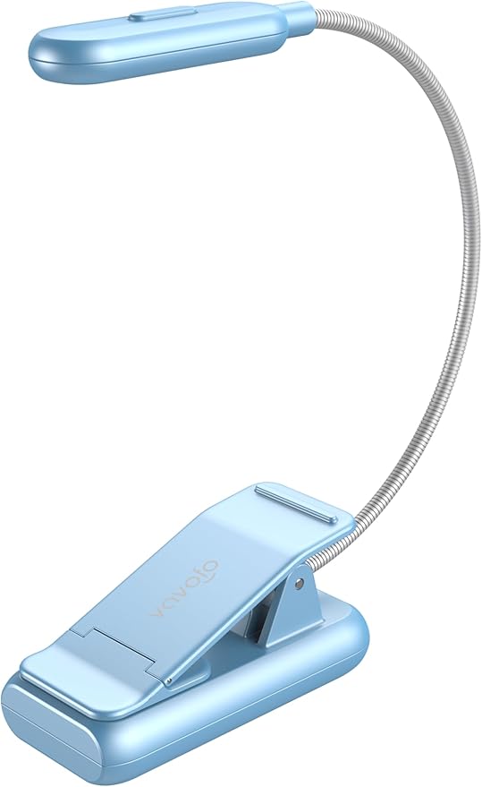 VAVOFO Rechargeable Reading Light, 7 LEDs with 9 Color Temperature 9 Brightness Levels Clip On Book Light for Reading in Bed with Power Indicator for Bookworms (Silver Blue)