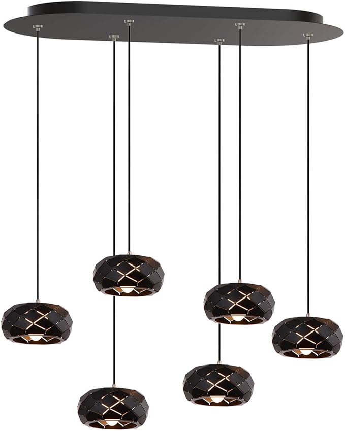 Crust 6 Mini Pendant Lighting Black - LED Hanging Light Fixture for Kitchen Island, Bar, Foyer - Cluster Pendants - Dimmable, Adjustable Wire, Lamp Bulb Included