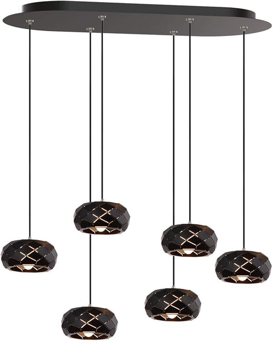 Crust 6 Mini Pendant Lighting Black - LED Hanging Light Fixture for Kitchen Island, Bar, Foyer - Cluster Pendants - Dimmable, Adjustable Wire, Lamp Bulb Included