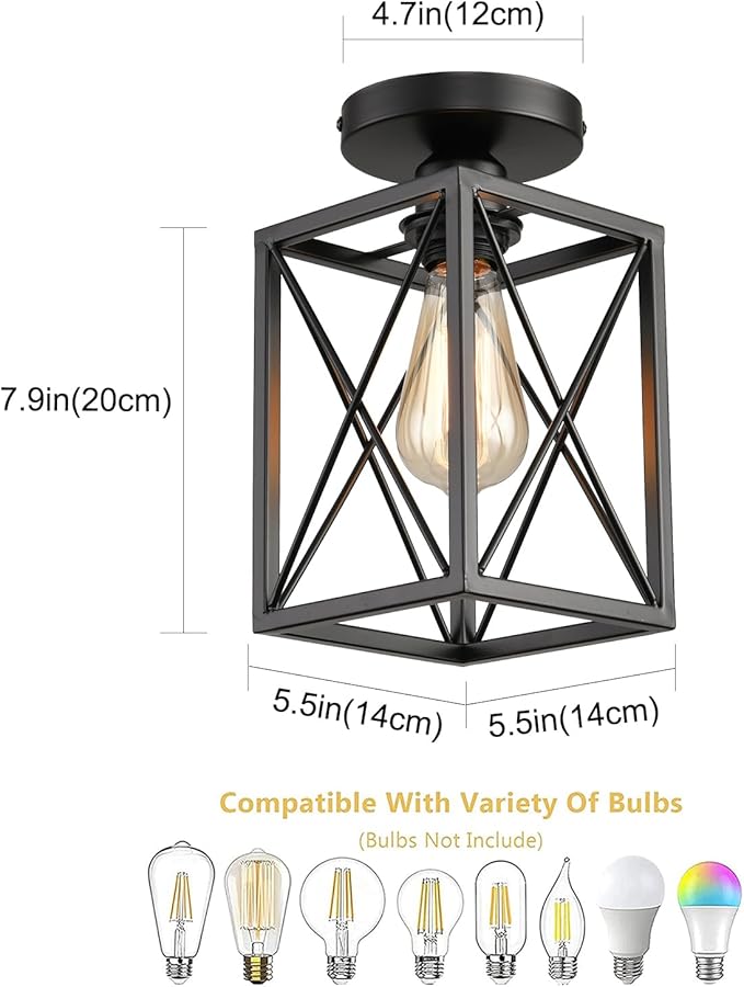 Ceiling Light Fixtures Flush Mount Black Hallway Light Fixtures Ceiling Rustic Farmhouse Island Light Fixtures,Farmhouse Black Metal Frame Light Fixture