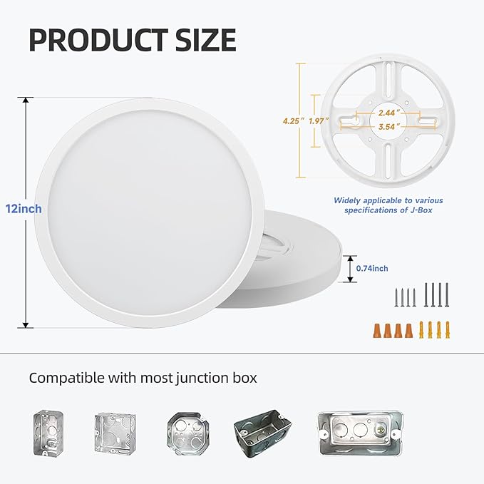 ECOELER 12Inch LED Flush Mount Ceiling Light, 5CCT Selectable Surface Mount Round Flat Panel Light, 28W 2400Lm, Dimmable LED Lighting Fixture for Kitchen, Bedroom, Laundry, ETL Listed