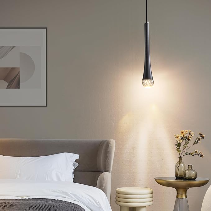 3 Pack Modern Black LED Pendant Light, Kitchen Island Ceiling Hanging Lights, Teardrop Bubble Crystal, 3 Color 2700K/4500K/6500K, Bedside Small Chandeliers Lamps for Bar, Dining Room, Hallway, Foyer
