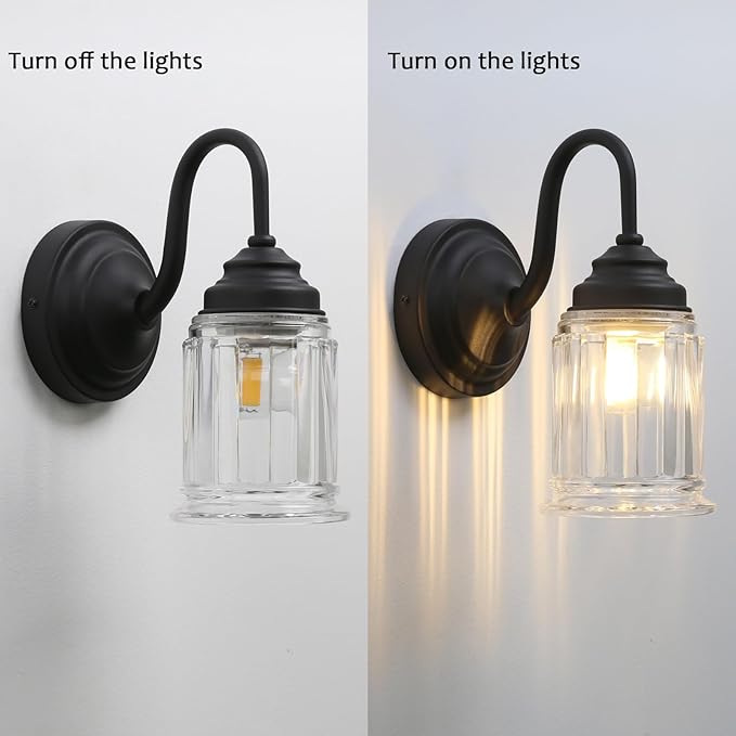 PERMO Vintage Single Sconce Black Wall Sconce with Clear Bell-Shaped Glass Shade Black Hardwired Sconces for Living Room Bedroom Doorway