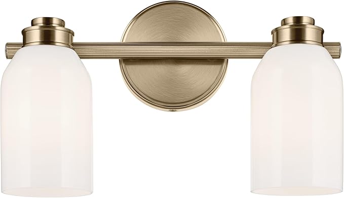 Kichler Shae 15" 2-Light Vanity Light Fixture with White Opal Glass in Champagne Bronze for Bathroom Vanity Over Mirror, Modern Coastal Style (15" W x 9" H), 55201CPZ