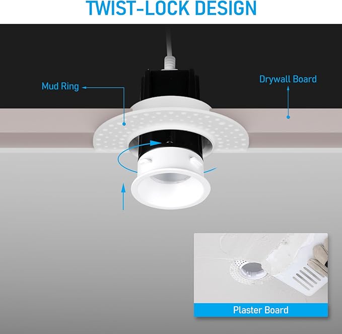 TORCHSTAR LED 1 Inch 9W 5CCT Recessed Lights with J-Box, Receessed Ceiling Light, Round Trimless Downlight, Dimmable, CRI 90, 2700-5000K Selectable, ETL & FCC, Pack of 4