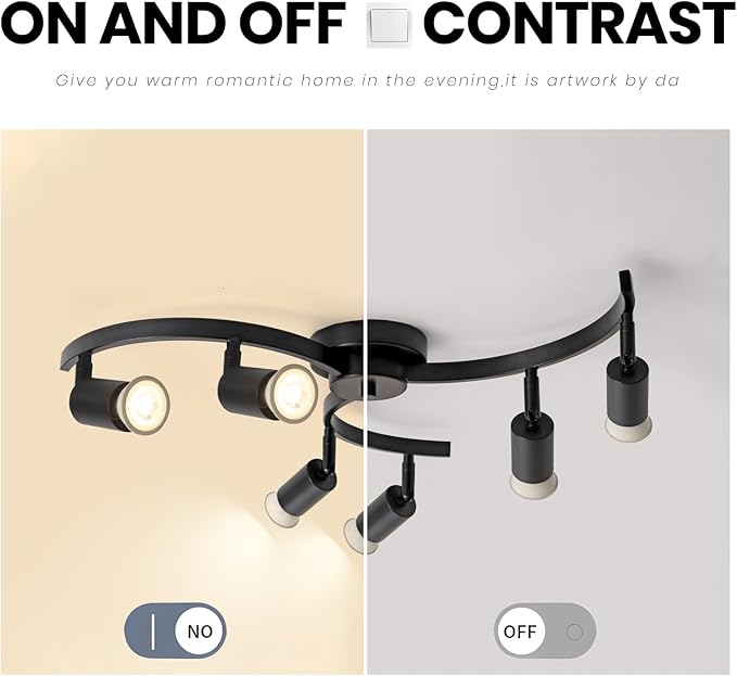 SEEBLEN 6 Light Track Lighting Fixtures Ceiling, Flexibly Rotatable Light Heads, Black Semi Flush Mount Ceiling Light for Kitchen Dining Room Living Room.Gu10 Bulb Base.