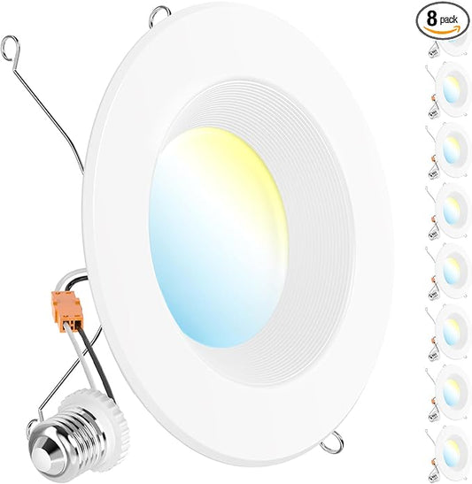 Sunco 8 Pack LED Recessed Lighting 6 Inch, Retrofit Can Lights, 965LM, 13W (100W Equivalent), Selectable CCT 2700K/3000K/3500K/4000K/5000K, Dimmable, Baffle Trim, Damp Rated UL