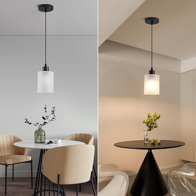 3-Pack Industrial Pendant Lighting, Modern Frosted Glass Shade Farmhouse Adjustable Hanging Light Fixtures for Kitchen Island Living Room Bedroom Hallway