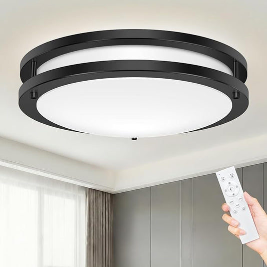 hepside Flush Mount LED Ceiling Light with Remote, Dimmable& 3000K-6500K Adjustable Ceiling Light Fixture, Timer, Night Light, 10 inch Black Ceiling Lamps for Kitchen Bathroom Bedroom Hallway