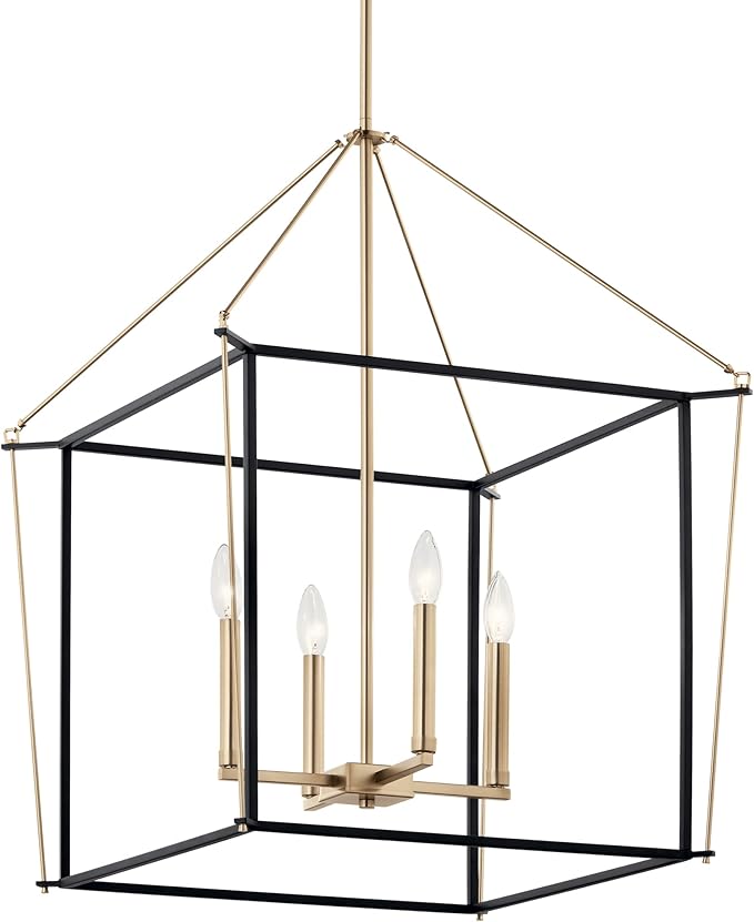 Kichler Eisley 4-Light Foyer Pendant, Soft Modern Light in Champagne Bronze and Black, Sloped Ceiling Compatible, for Foyer, Bedroom, Office or Kitchen (30" x 22.25" x 22.25"), 52627CPZ
