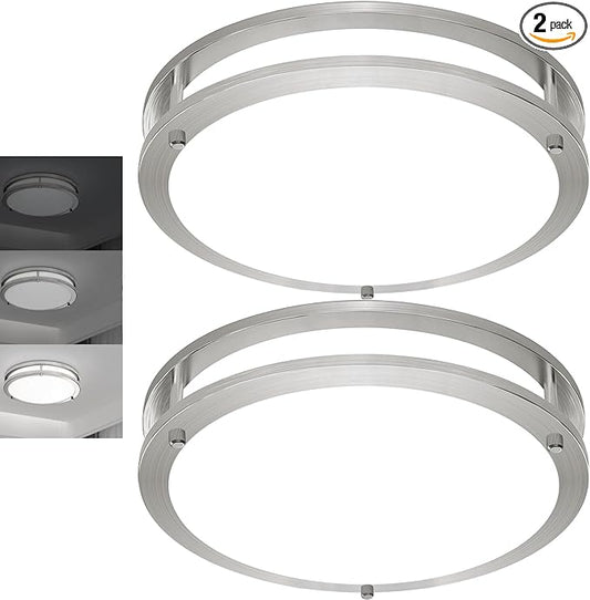 16Inch LED Flush Mount Ceiling Light Fixture 2 Pack, 48W 4800LM Ceiling Light Fixture Brushed Nickel, Dimmable Ceiling Light, 5000K Ceiling Lamp for Bedroom Kitchen, ETL Listed, No Flicker