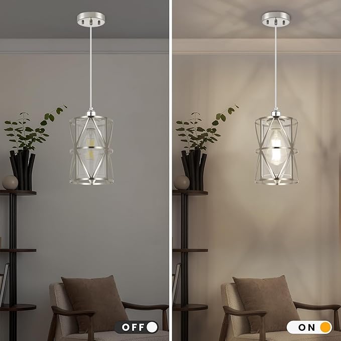 Pendant Lights Kitchen Island with Clear Glass, Brushed Nickel Pendant Lights, Cylindrical Modern Kitchen Light Fixtures, Pendant Light Over Island, Foyer, Dining Room, Entryway