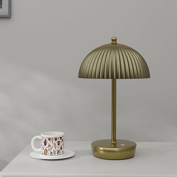 Small Portable Cordless Table Lamp, 3-Way Dimmable Touch Rechargeable Battery Powered Mushroom Lamp Bedroom Dining Table Living Room Shelf Decor,Gold