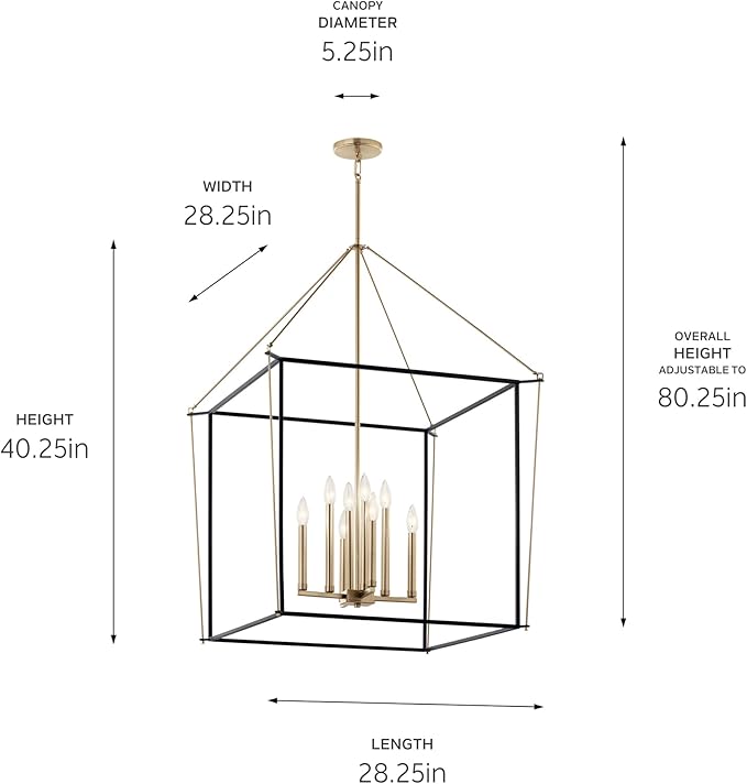 Kichler Eisley 8-Light Foyer Pendant, Soft Modern Light in Champagne Bronze and Black, Sloped Ceiling Compatible, for Foyer (40.25" x 28.25" x 28.25"), 52628CPZ