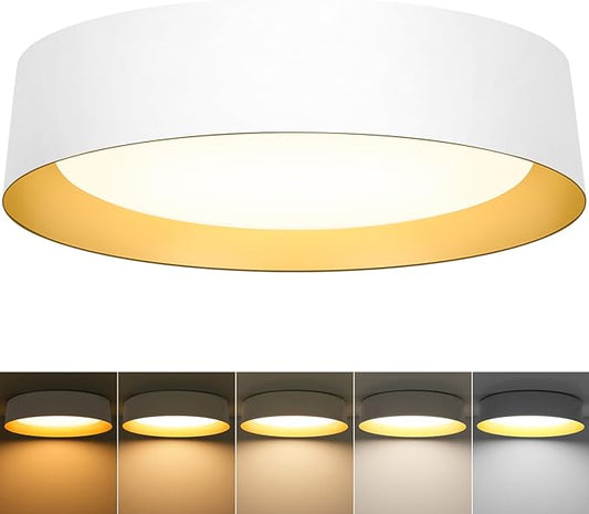BrightHome 16in Flush Mount LED Ceiling Light, 30W(300W Equiv) 3000LM, 5CCT 2700K 3000K 4000K 5000K 6000K, Dimmable Modern Flush Mount Light for Bedroom, Bathroom, Hallway, White and Gold