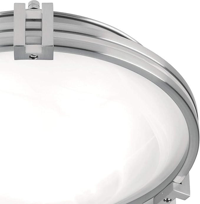Possini Euro Design Deco Modern Close to Ceiling Light Flush Mount Fixture 12 3/4" Wide Brushed Nickel Marbleized Glass Bowl Shade for Bedroom Hallway Living Room Dining Room Bathroom Kitchen