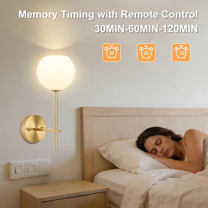 Gold Battery Operated Wall Sconces Set of 2, Wireless Rechargeable Wall Light Fixtures for Home Decor, 12 RGB and 3CCT Dimmable Wall Lamps with Remote for Bedroom Living Room Hallway