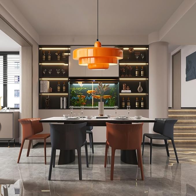 Set of 2 Orange Pendant Lights, Nordic Flush Mount Mid Century Modern Chandeliers for Kitchen Island, Dining Room, Pantry, Farmhouse Ceiling